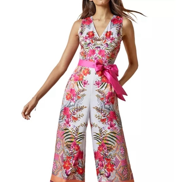 TED BAKER Solana Samba Printed Cropped jumpsuit, pink and white floral pattern - Picture 3 of 9